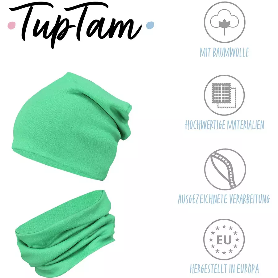 TupTam Unisex Kinder Beanie Mütze Schlauchschal Set grün Modell 1