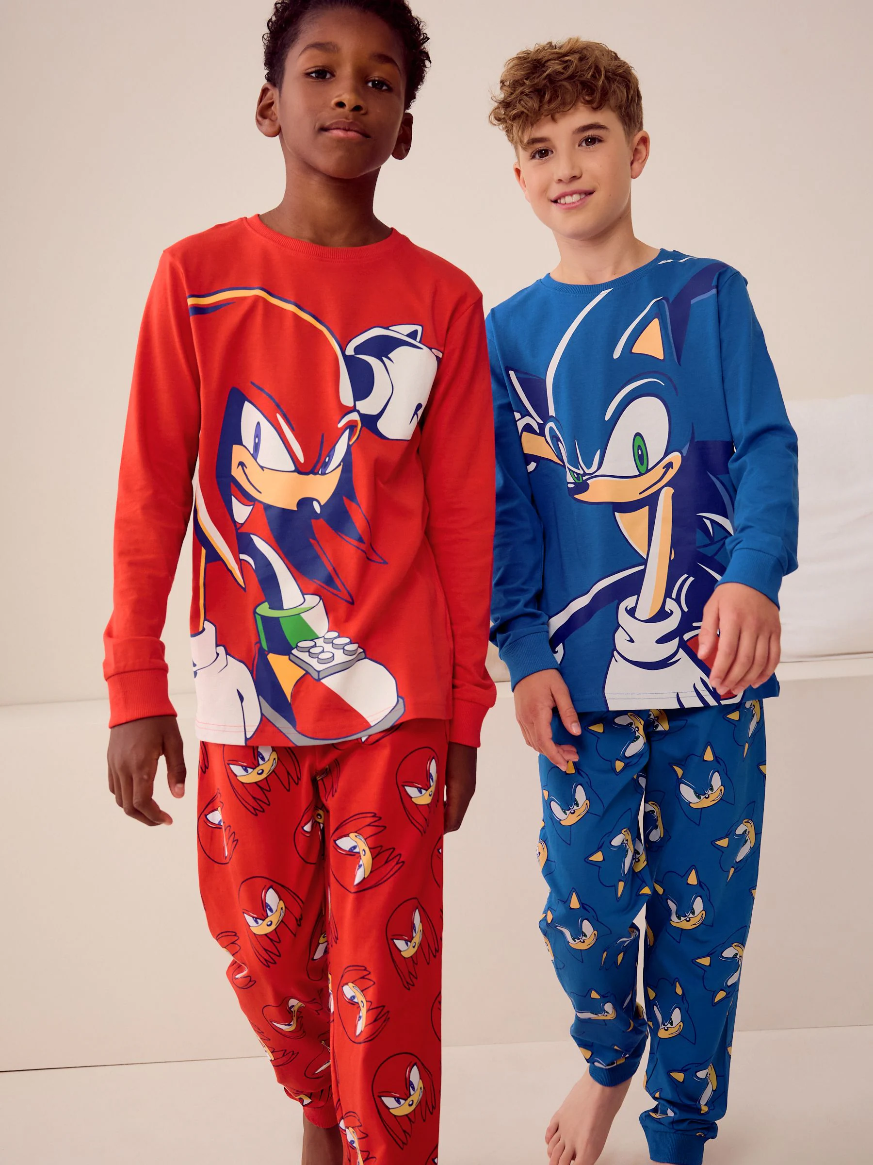 Blauw/Rood Sonic en Knuckles - Verpakking van 2 pyjama's met lange pijpen (3-14 jr)