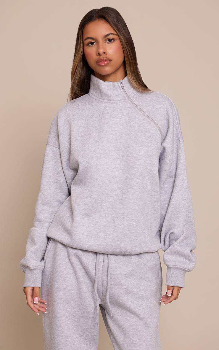 Gris Cendré Sweatshirt Petite Col Montant Avec Zip Latéral