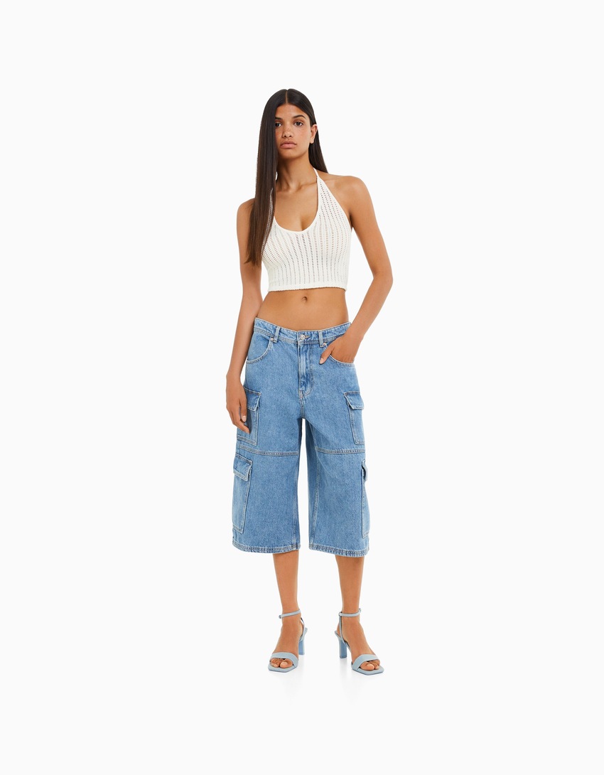 Top de crochê estilo halter