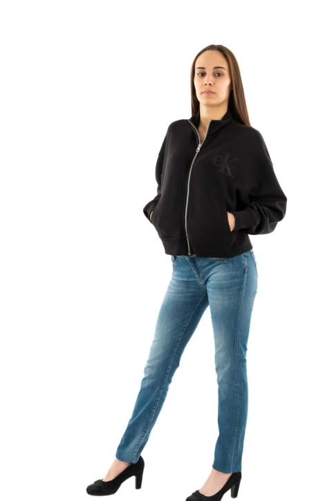 Sweat calvin klein jeans satin applique zip beh black