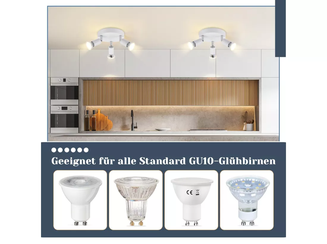 NETTLIFE Plafonnier LED GU10 -3 Spots de Plafond Ronde Moderne Spots de Plafond 350° pour Cuisines Couloir Chambre Salon - sans Ampoule Blanc