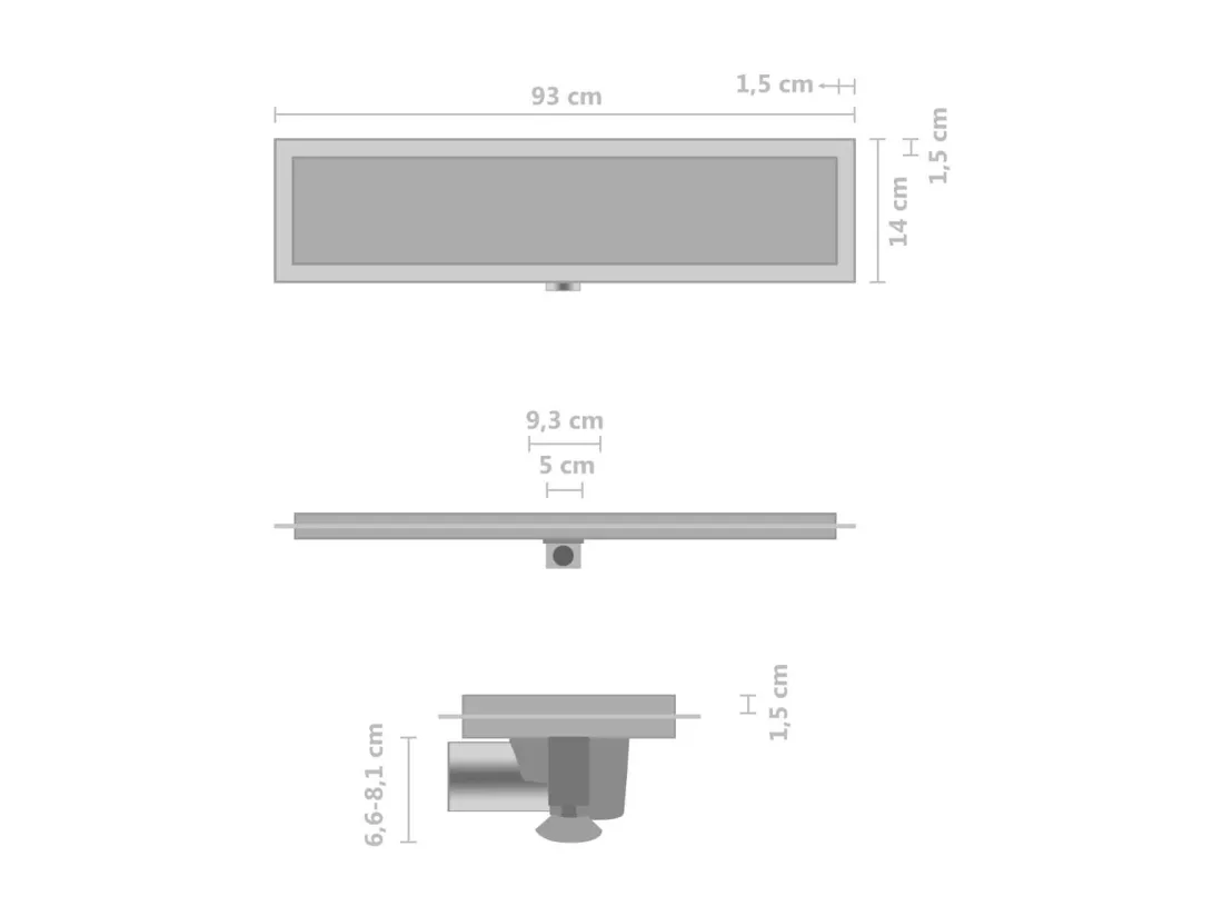 Caniveau drain de douche argenté 93 x 14 x 8.1 cm 02_0003013