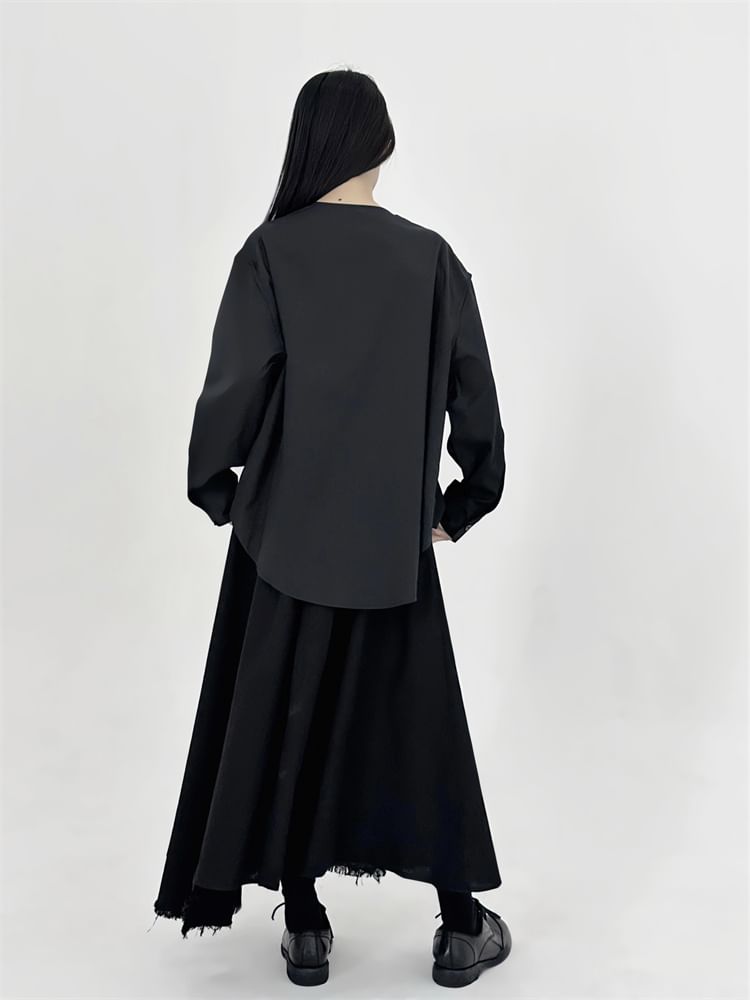 SIMPLE BLACK - Effen asymmetrische blouse
