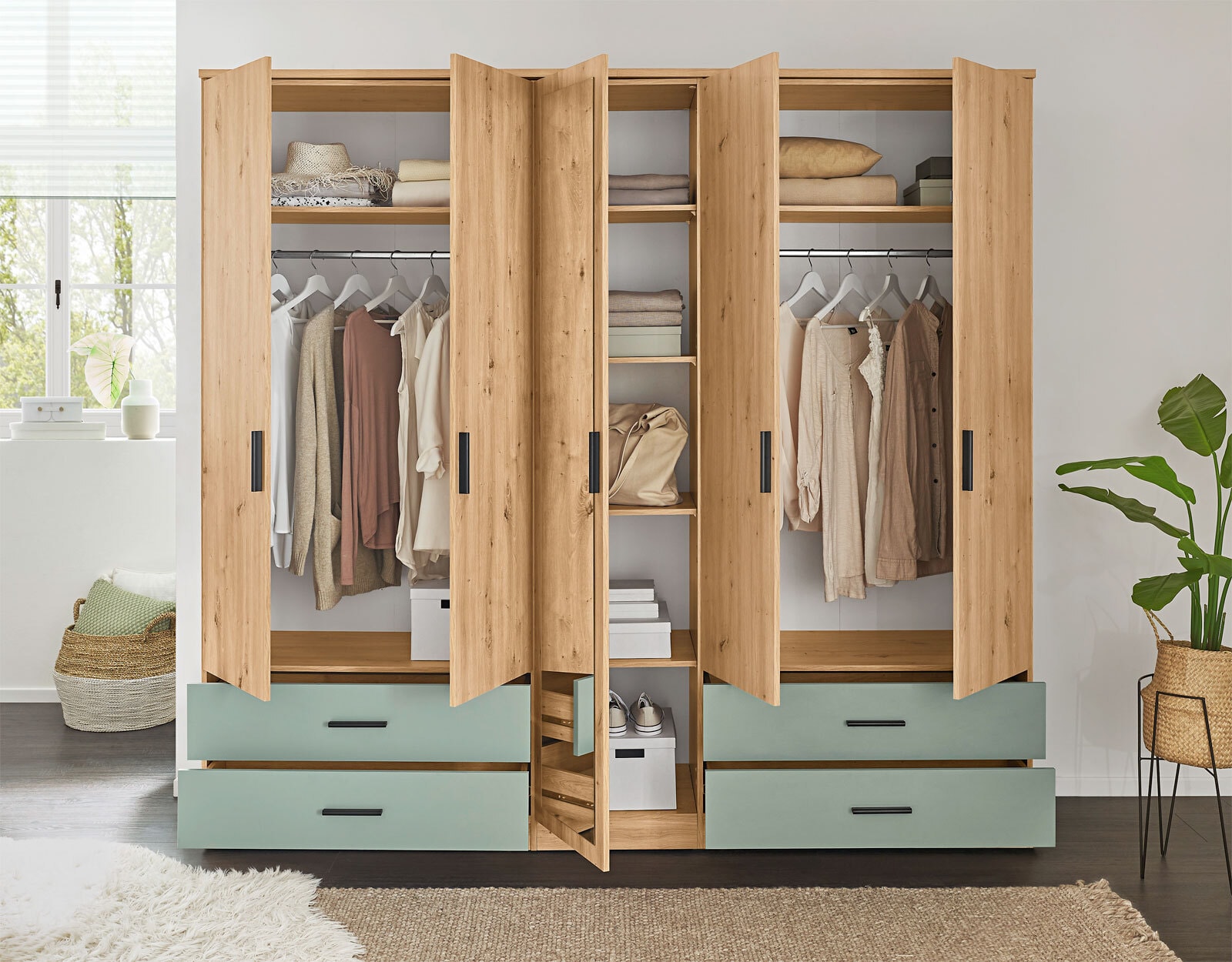Drehtürenschrank Savina 225 x 210 cm braun/ grün