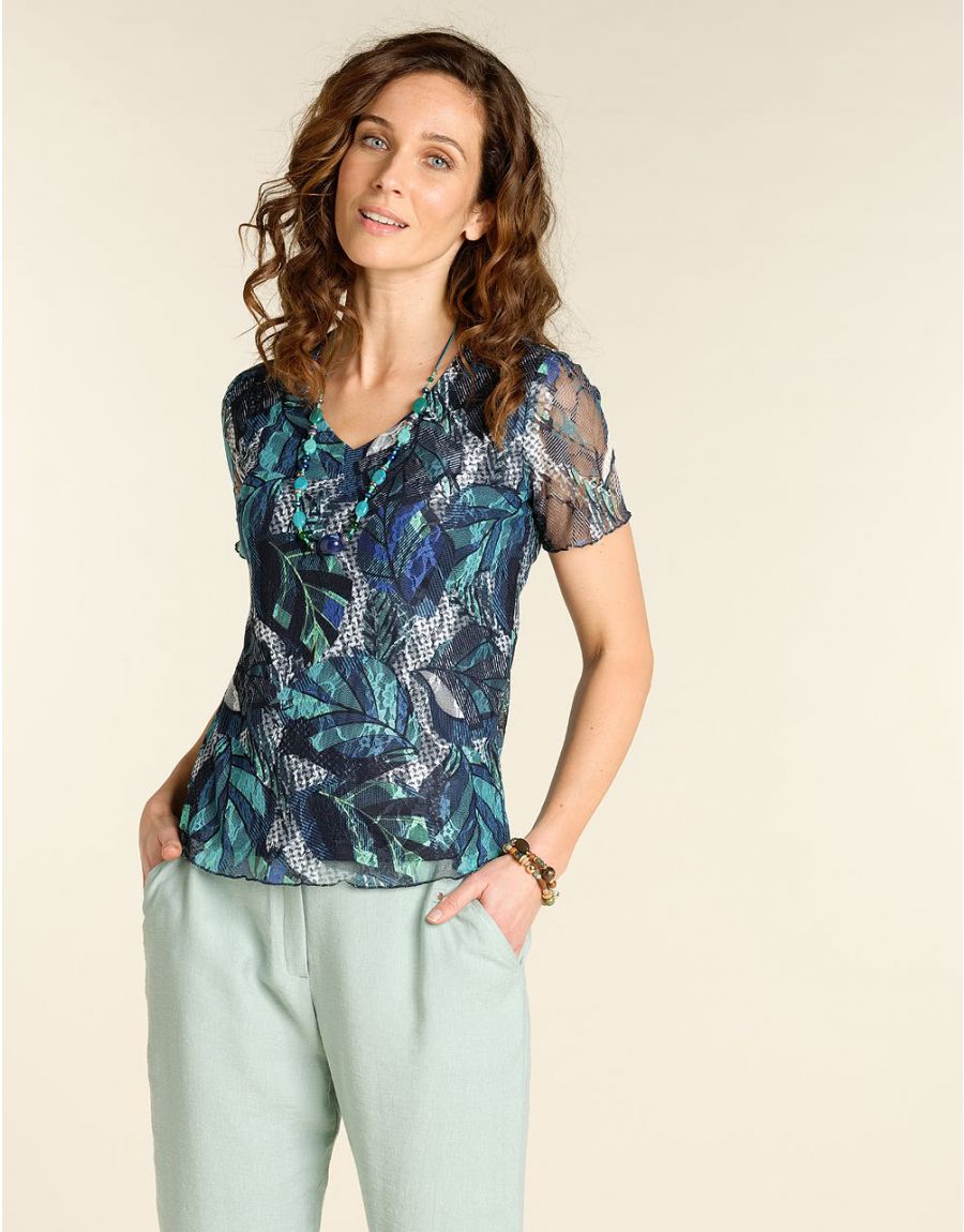 Top bleu résille chic