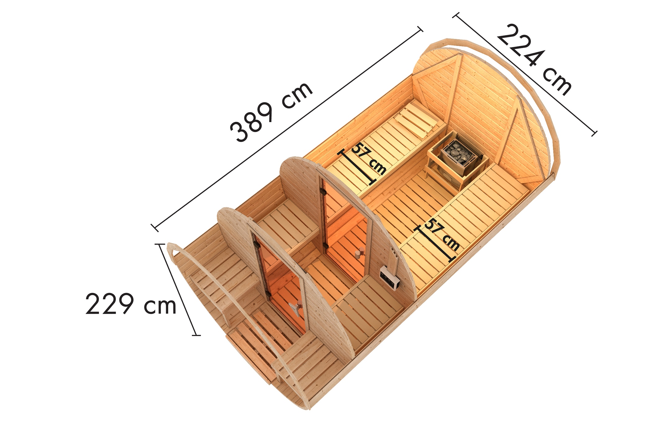 Karibu Fasssauna 3 - 38 mm Saunaofen eingebaute Steuerung 9 kW inkl. Dachschindeln