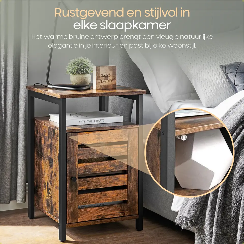 O'DADDY Industrieel Nachtkastje met Deur - 40x40x60 cm - Modern Bruin