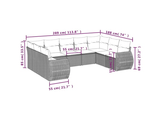 VIDAXL - Canapé Salon de jardin 9 pcs avec coussins noir résine tressée
