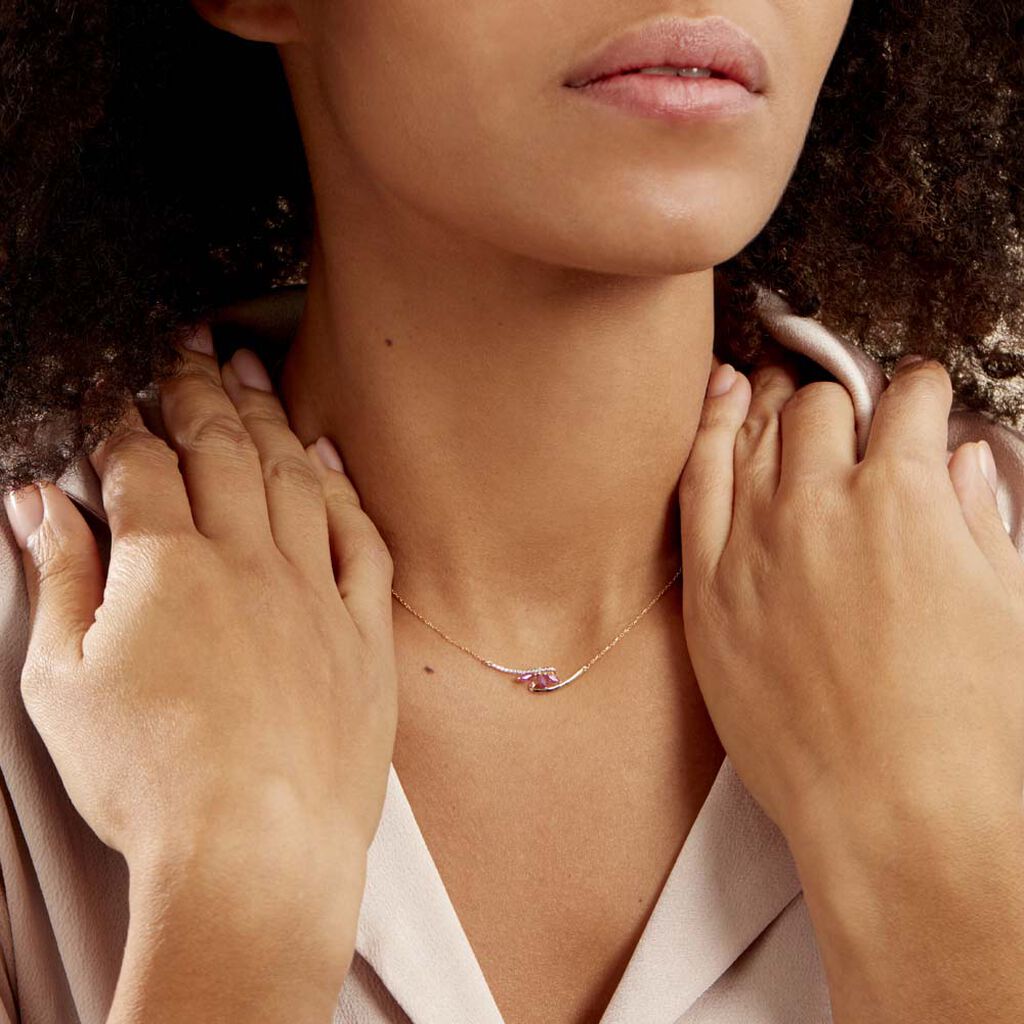 Collier Petale Or Bicolore Rubis Et Diamant