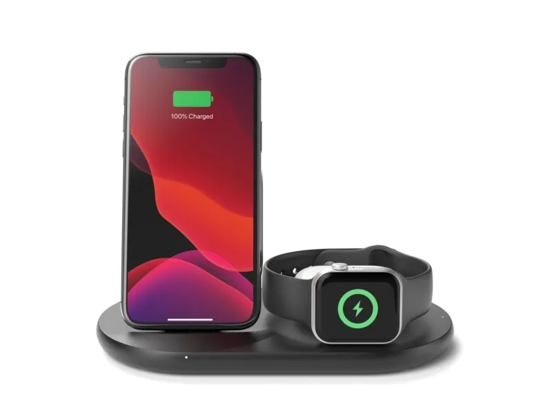 Belkin BoostCharge - Trådløs opladningsstander - 7.5 Watt - sort - for Apple AirPods; AirPods Pro; iPhone 11, 12, 7, 8, SE, X, XR, XS, XS Max; Watch