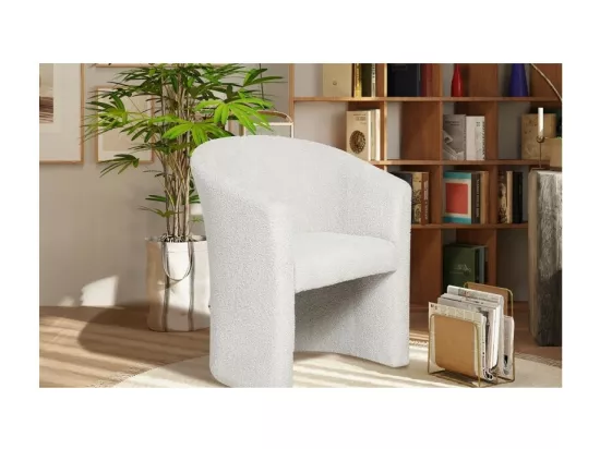 Fauteuil de salon KYOTO – Confortable en tissu bouclé blanc – Design moderne et élégant