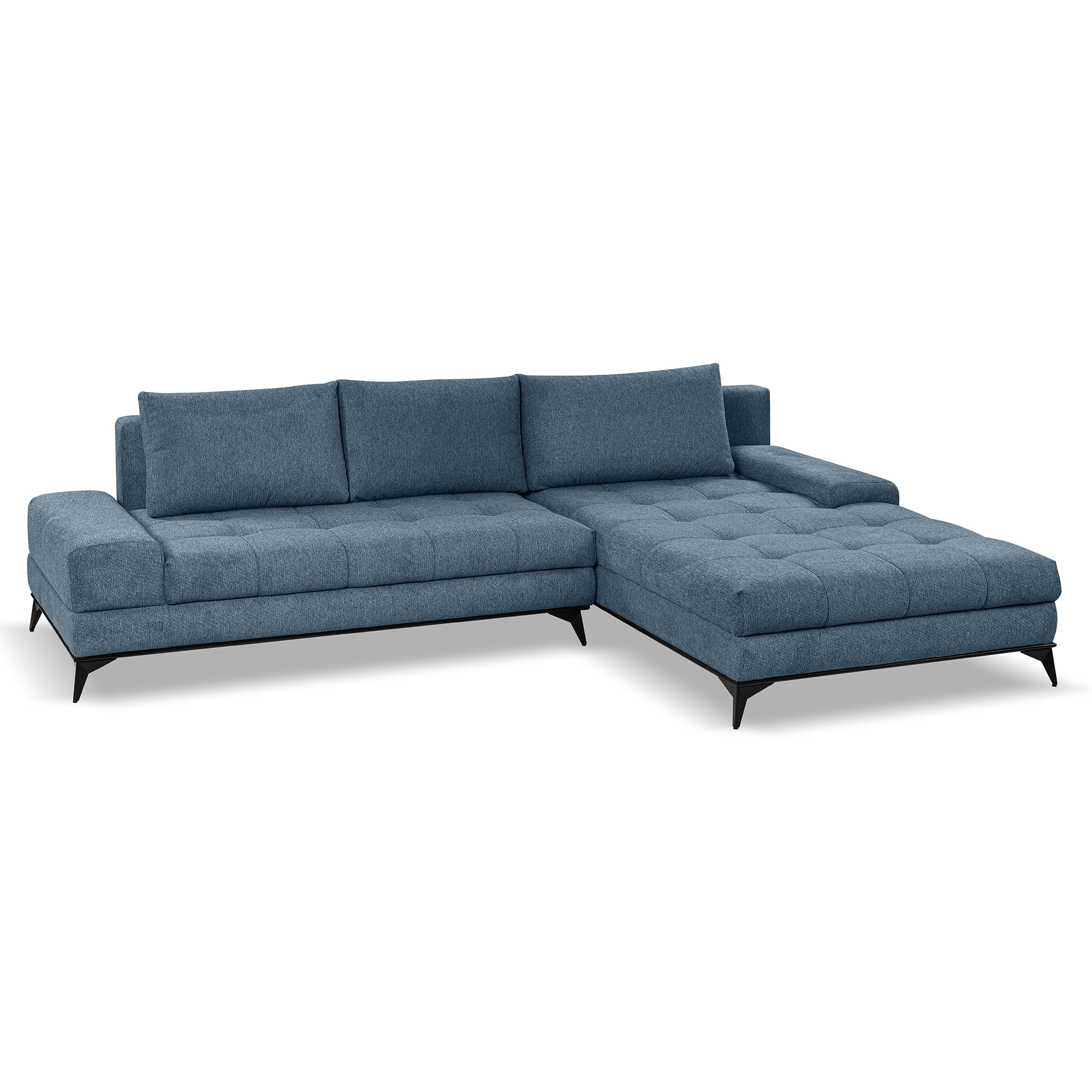 Ecksofa - blau - Liegefunktion und Staukasten - Longchair rechts