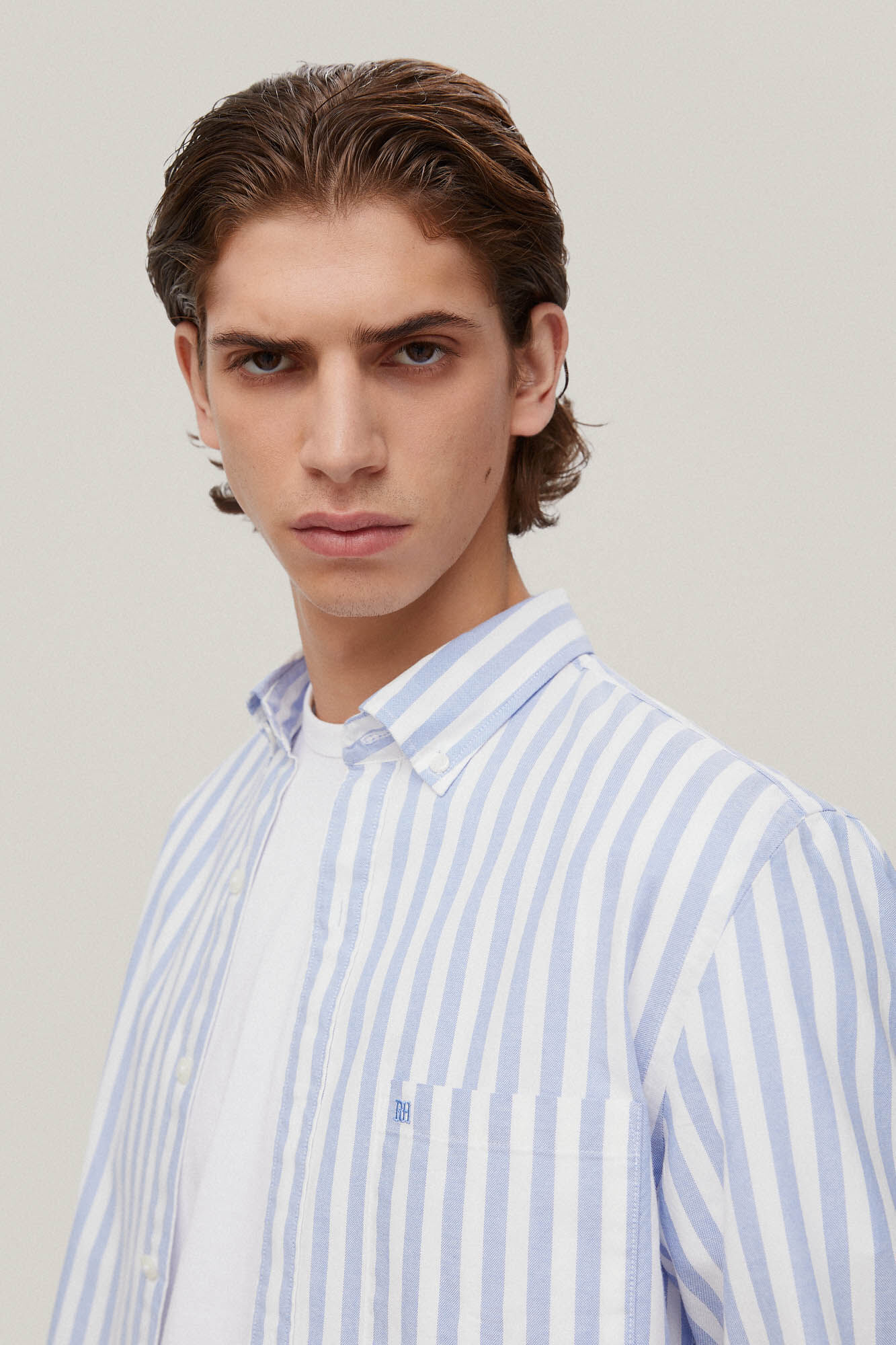 Camisa Oxford listrada icônica - Azul