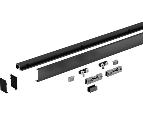 Pertura glazen schuifdeur complete set Glera Horizon 900x2050 mm incl. Selir aluminium zwart beslag, verzonken handgreep