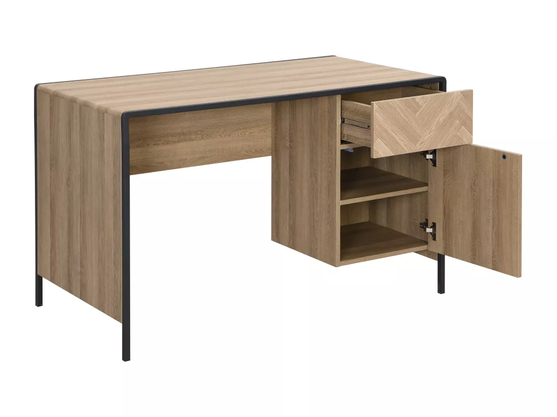 Bureau avec 1 tiroir et 1 placard - MDF et métal - Coloris : Naturel et noir - TUMACO