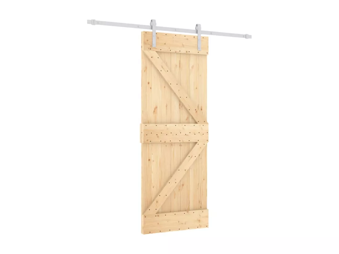 Porte coulissante et kit de quincaillerie 80x210 cm pin massif
