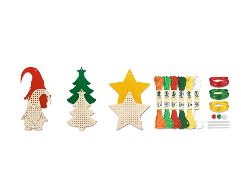 URSUS Bastelset Kreuzstich-Holzanhänger Weihnachten, 3 Stüc Set zum Basteln von 3 Holzanhängern
