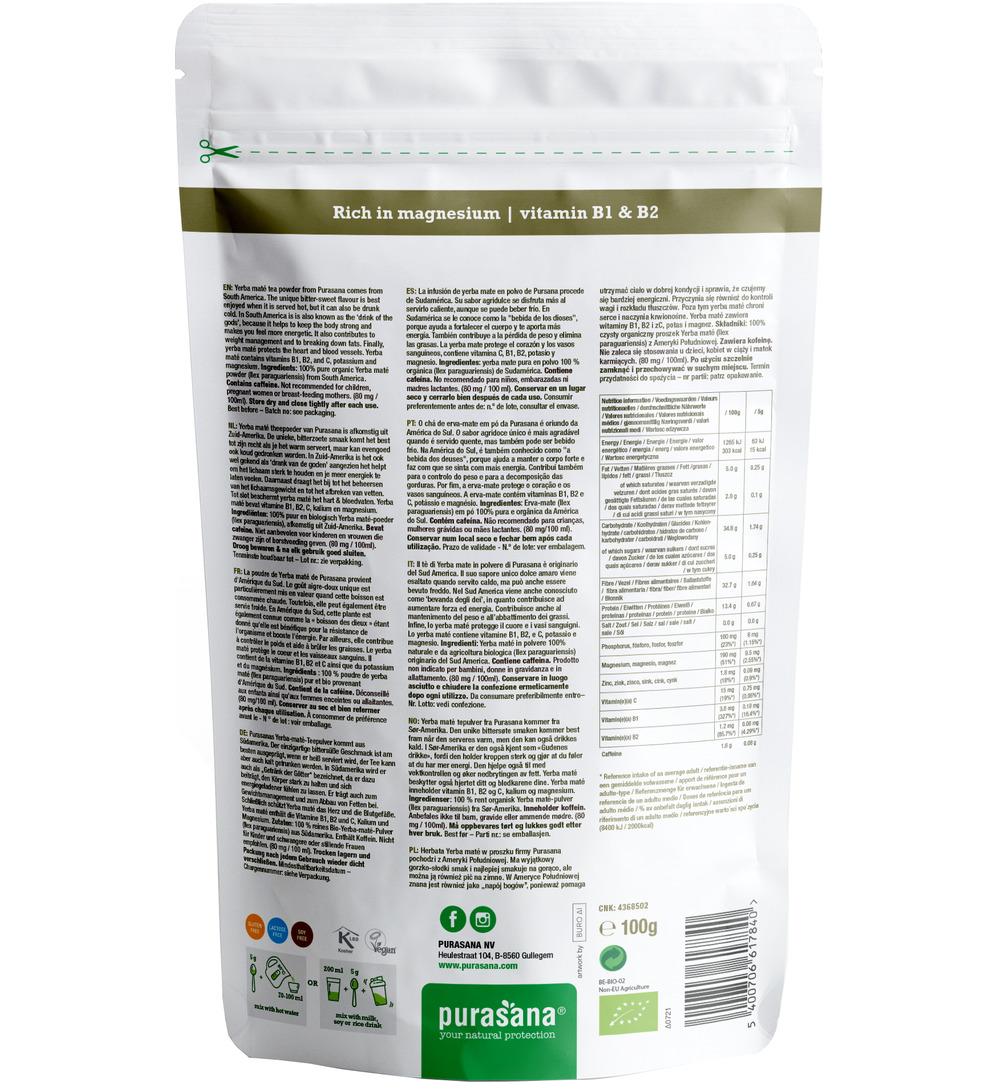 Purasana Yerba Mate Thee Poeder – Vegan Bio (100 gr)