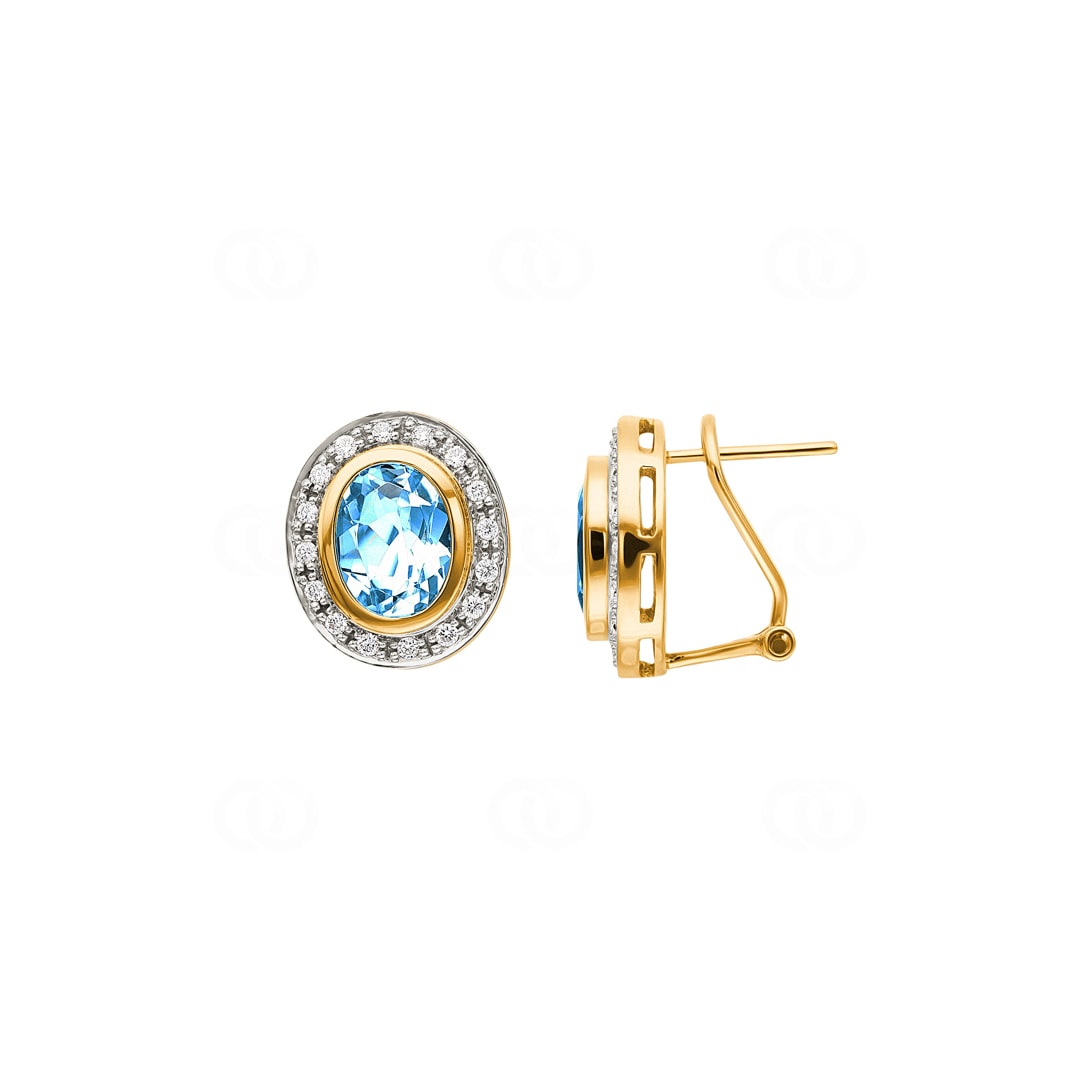 Ohrclip 750/18 K Gelbgold mit Blautopas und Diamanten 0.30 ct H/si