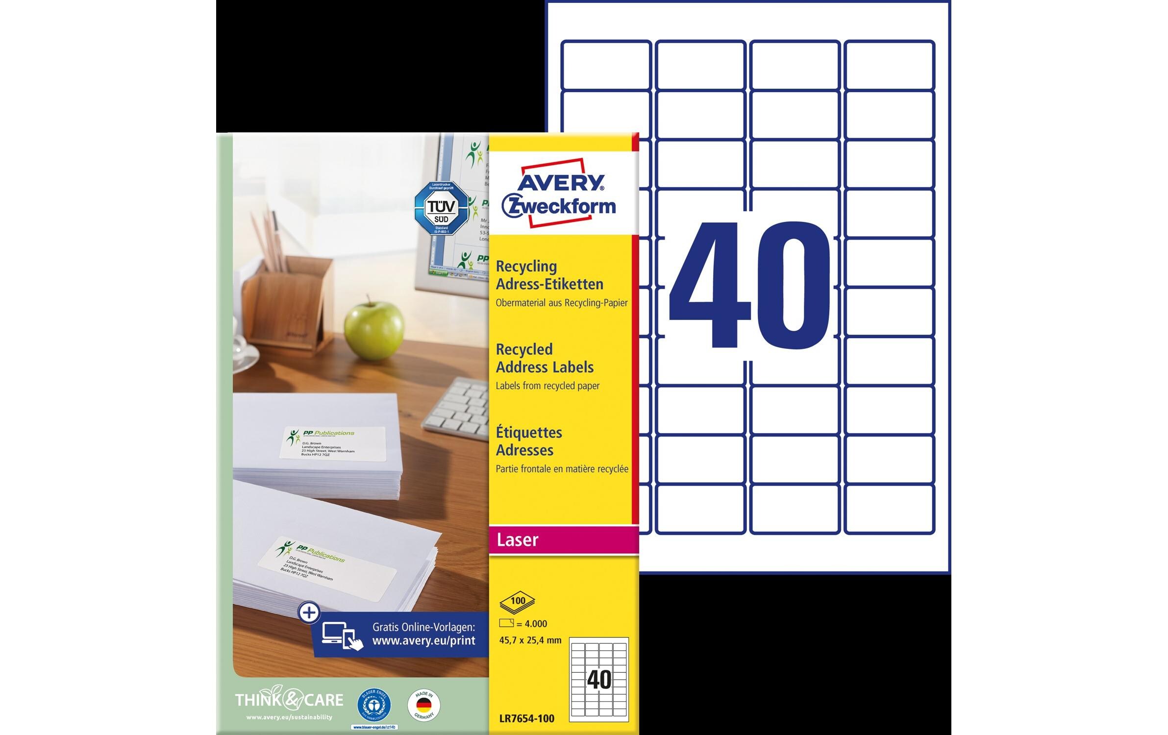 Adressetiketten 45.7 x 25.4 mm, 100 BlattUmweltfreundliche Adress-Etiketten