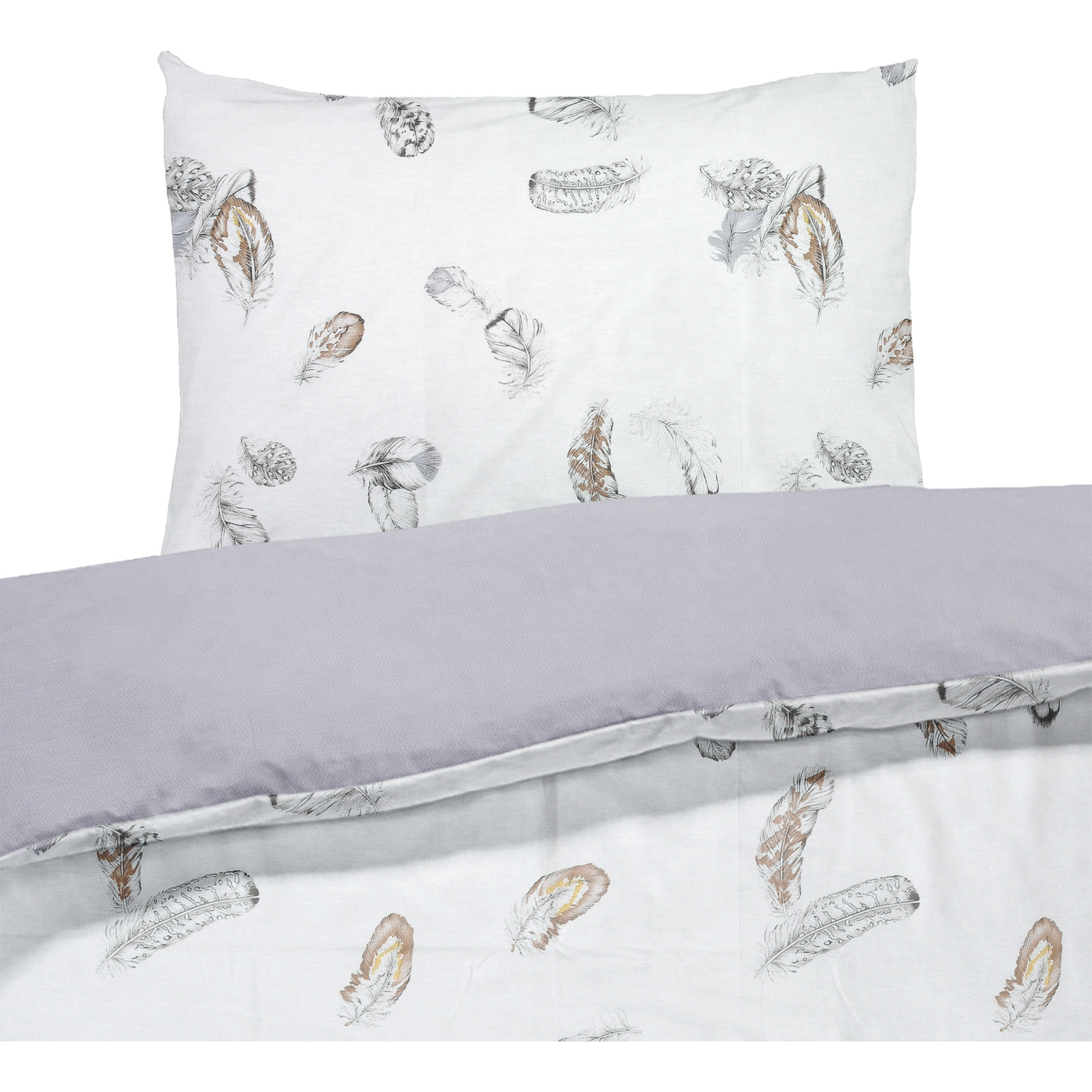 Bettwäsche Satin Federn weiss mit Wendeoptik
