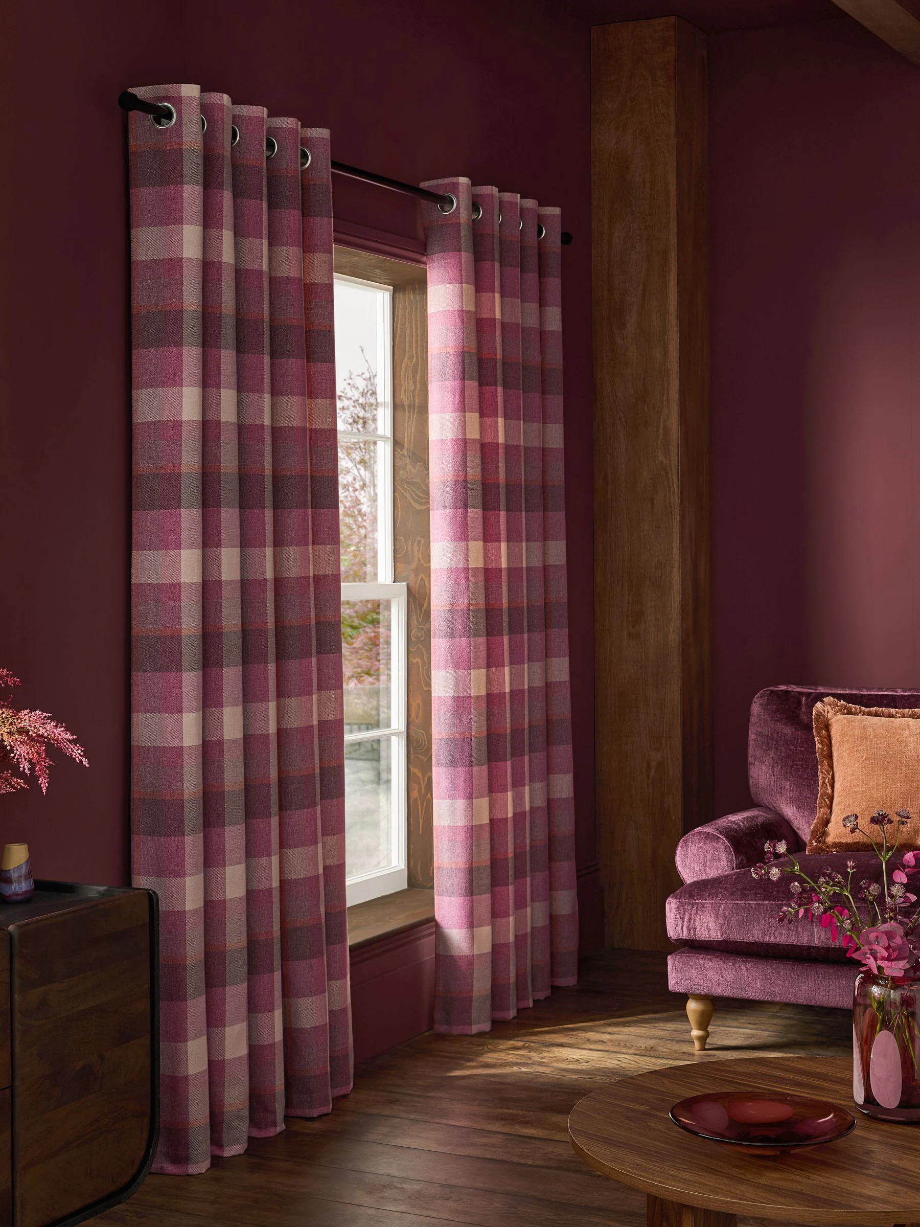 Brushed Check Eyelet Lined Curtains