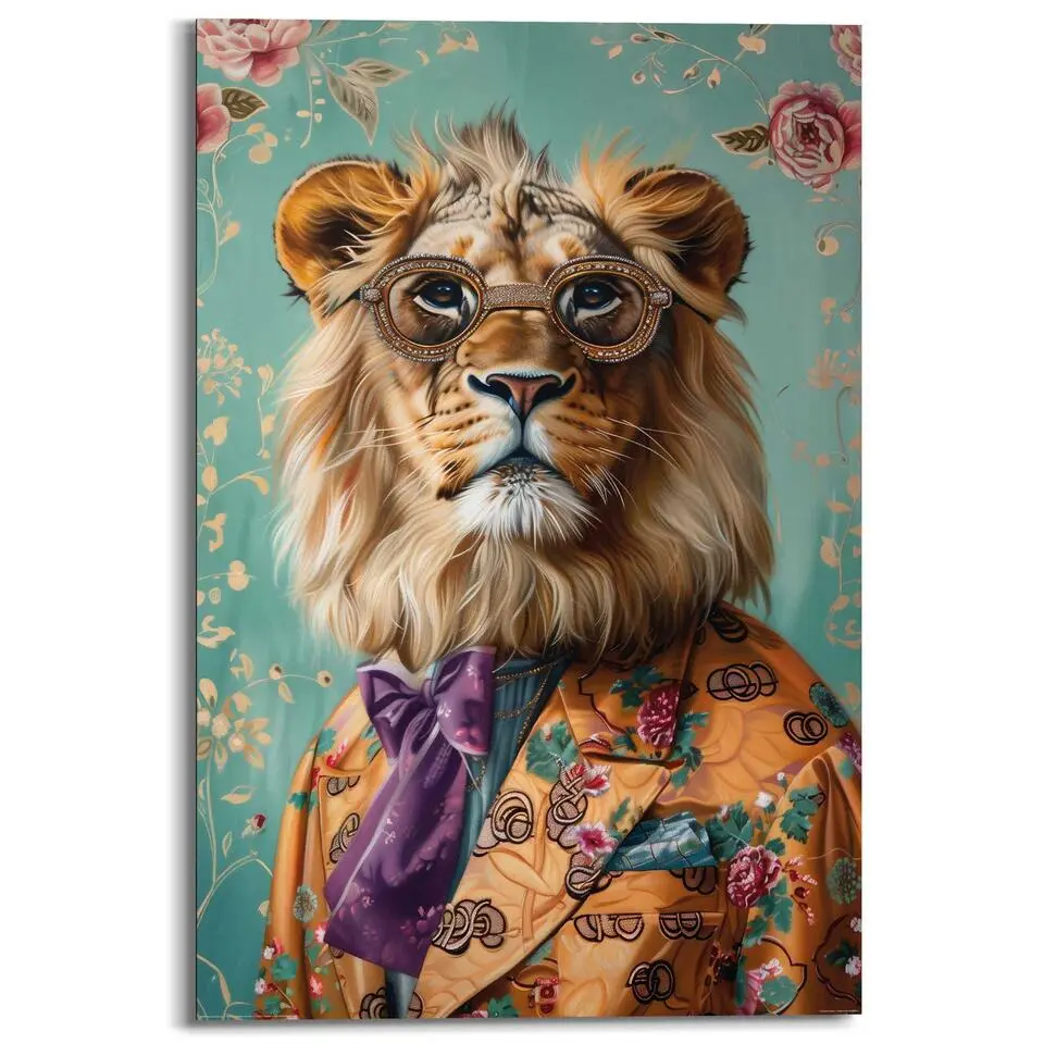 Schilderij Aangeklede leeuw - 90x60cm - Bont