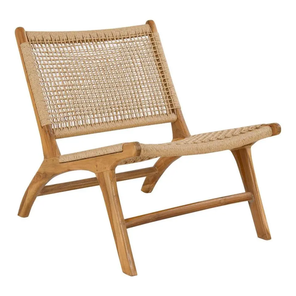 Hioshop Derby fauteuil met voetenbank teak