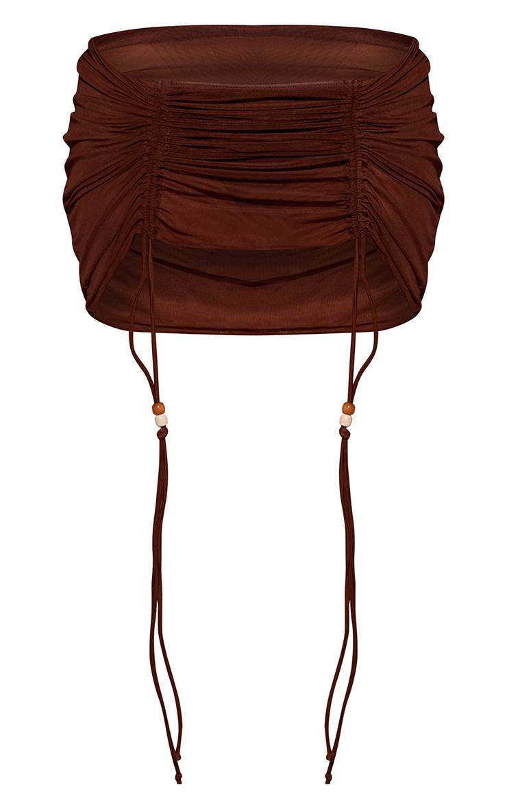 Marron Jupe De Plage Mini En Mesh Chocolat Avec Détail De Perles