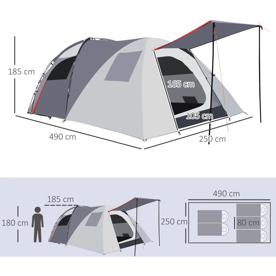 Outsunny Campingzelt mit atmungsaktivem Netz und mobiler Matte grau