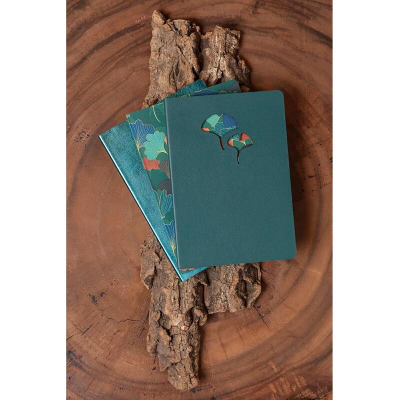 Ginkgo, Carnet broché en cuir A5 14,8x21 cm, 144 pages, ligné, ass.