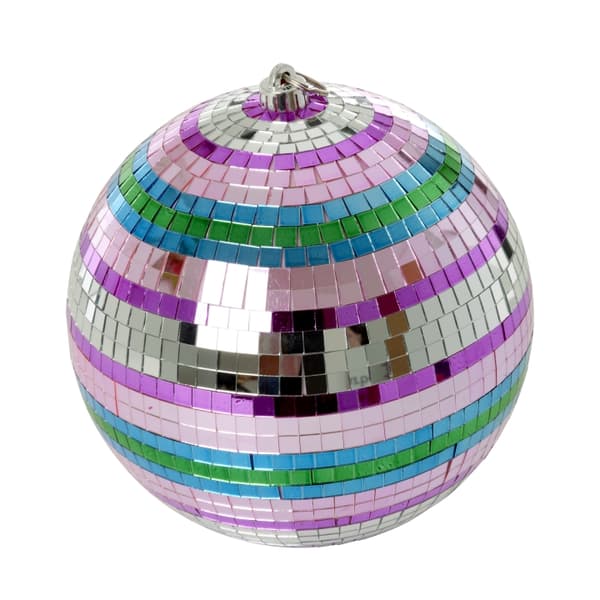 RICE Discokule med funky striper - rosa, sølv, grønn og blå - Large
