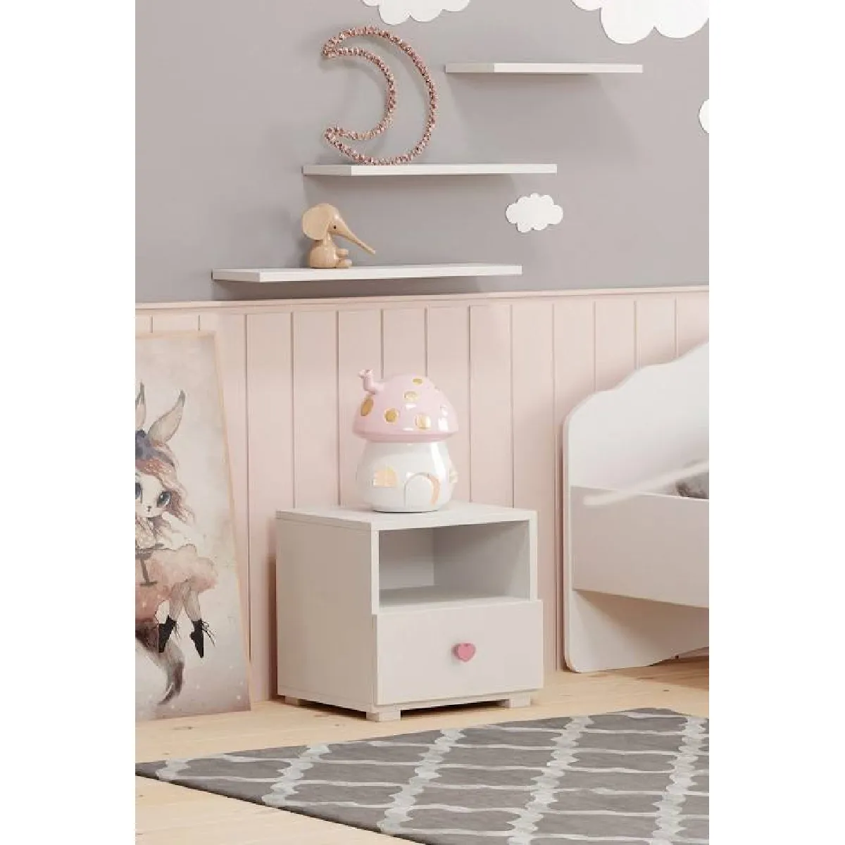 Alter Table de Chevet Moderne - Blanc Rose
