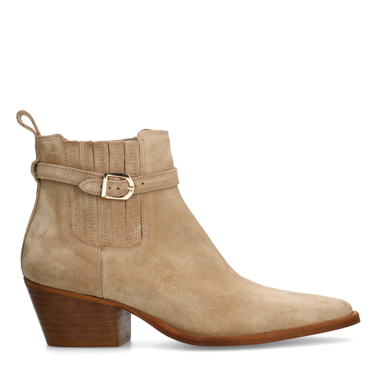 Beige suède enkellaarsjes met hak