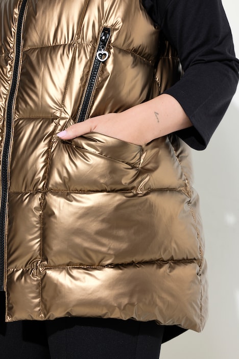 Steppjacke, lange A-Linie, Kapuze, Glitzersteinchen-Bänder