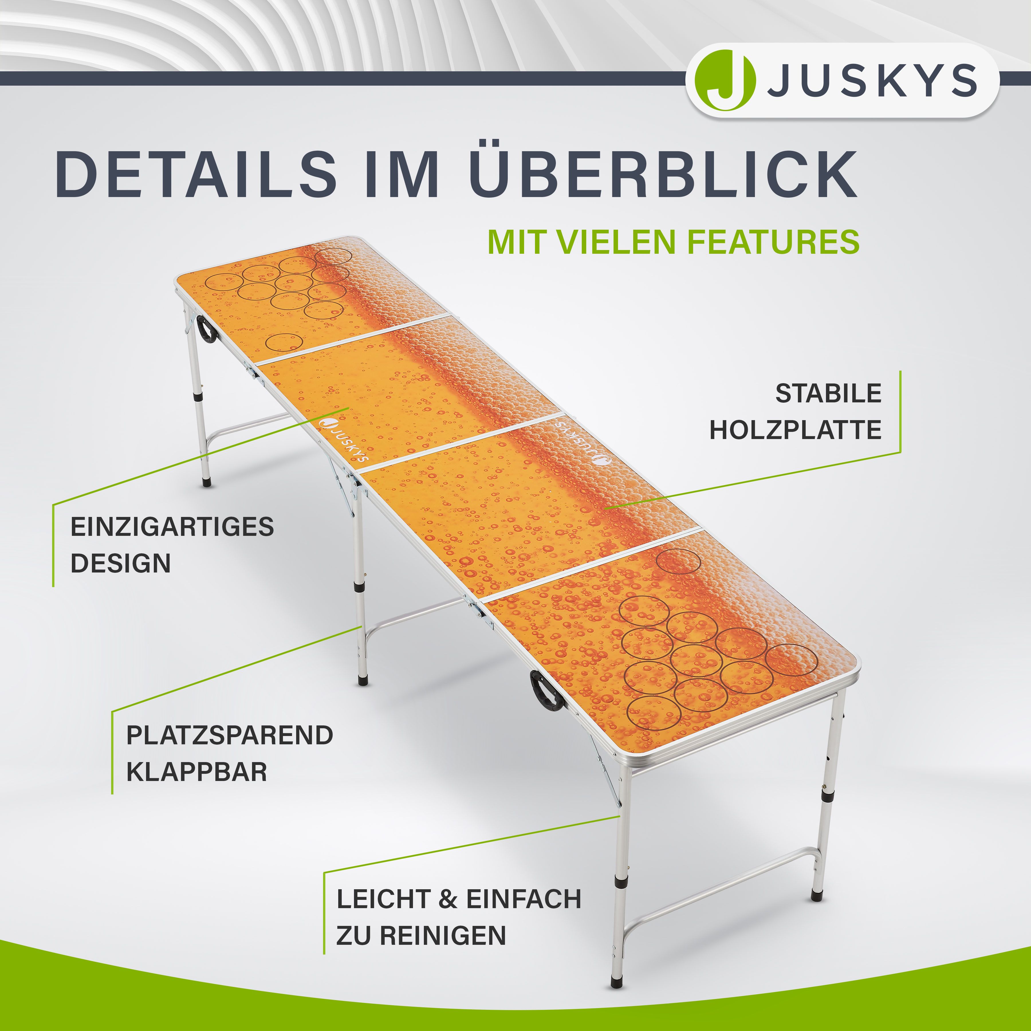 Juskys Beer Pong Tisch Piwo - Bier Trinkspiel Set Becher Bälle - Gelb, Orange