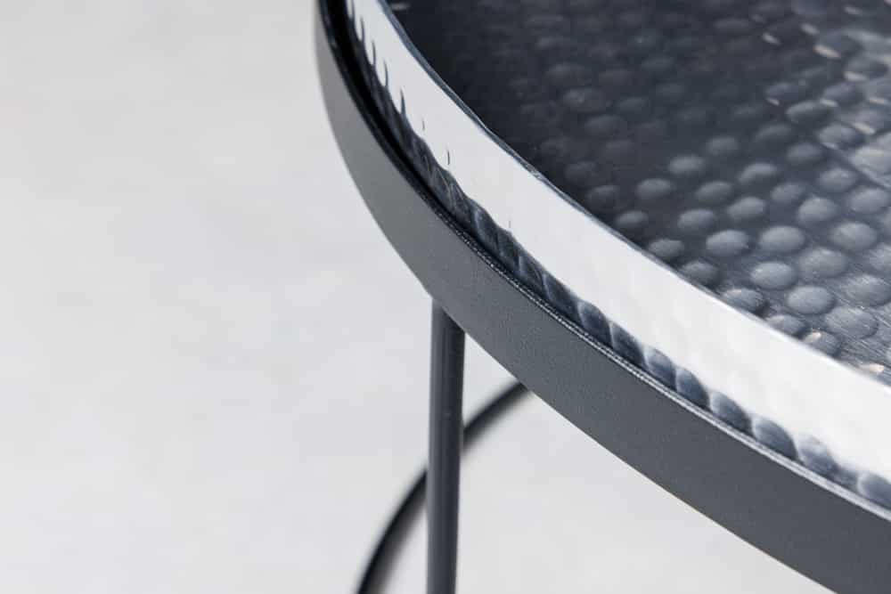 2er Set Runde Couchtische ELEMENTS 60cm silber schwarz Metall Tabletttisch Beistelltisch