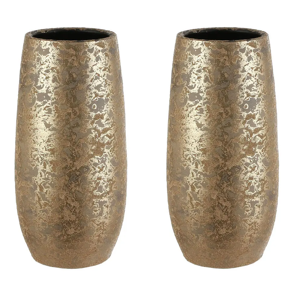 Mica Decorations Vaas - keramiek flakes motief goud - 17 x 35 cm