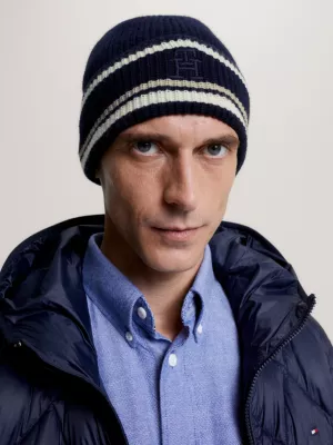 Gorro com punho listrado e monograma TH