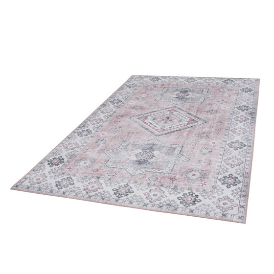 Tapis doux à motif oriental - taha - gris et rose - 120 x 160 cm