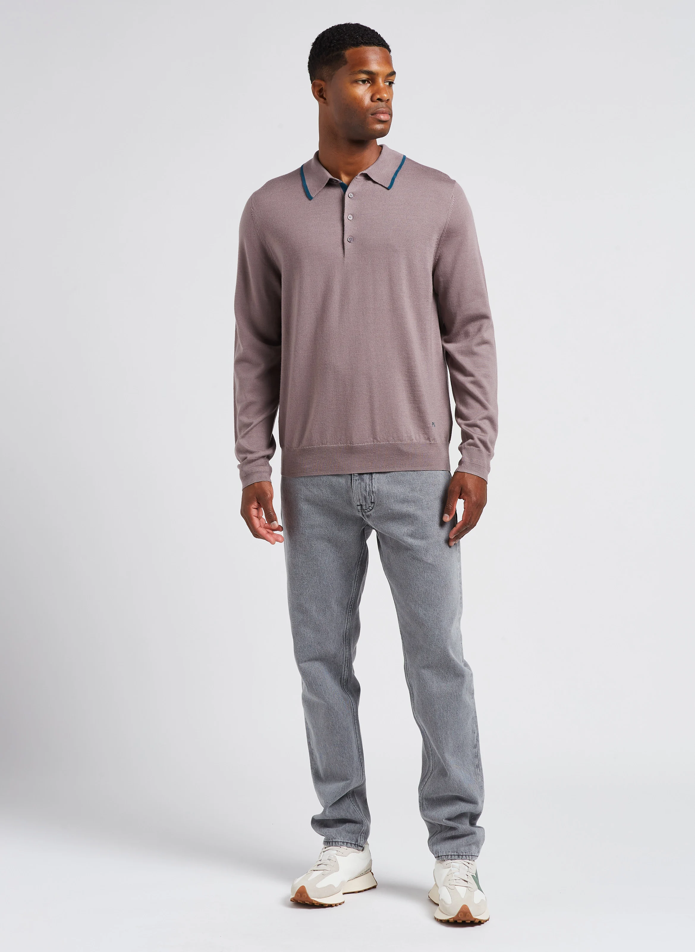 Pull col polo en laine| Violet