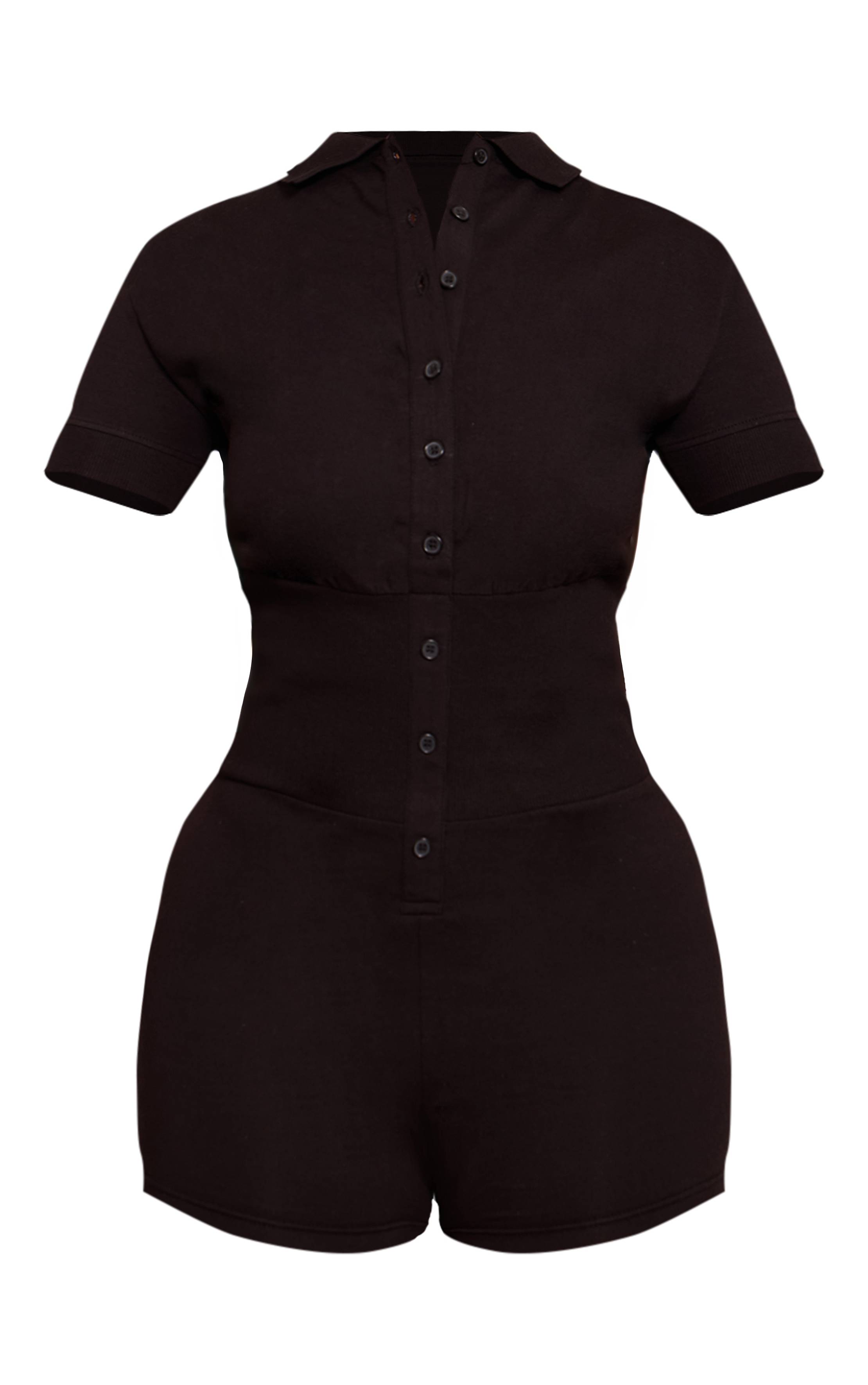 Noir Combi-short Shape À Col Polo Avec Boutonnage Devant Et Taille Cintrée