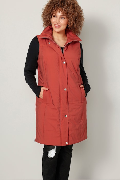 Long-Steppweste, Stehkragen, Zipper