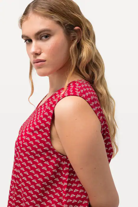 Jersey-Maxikleid, A-Linie, V-Ausschnitt, ärmellos, salsa