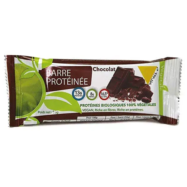 Barra de proteína vegetal com chocolate orgânico Vit'all+ 50g