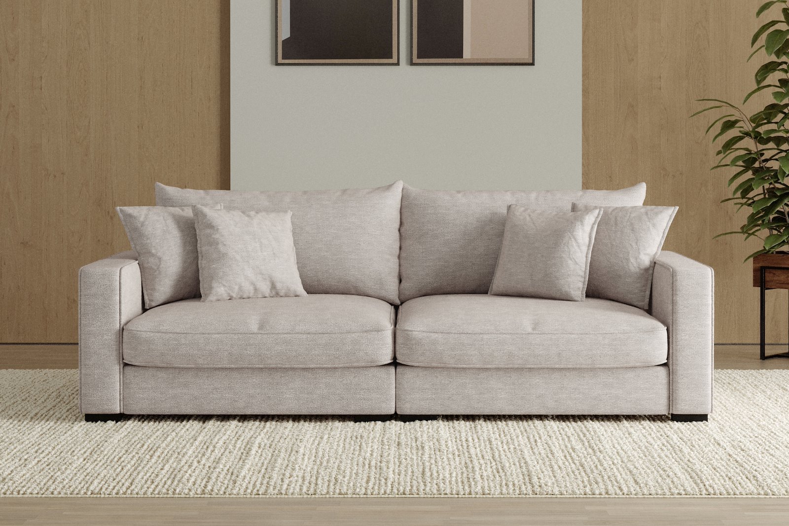 Rossi 3-seter sofa Tekstil Beatto 1027 Lys Grå, arm B med sorte ben. Std. Komfort.