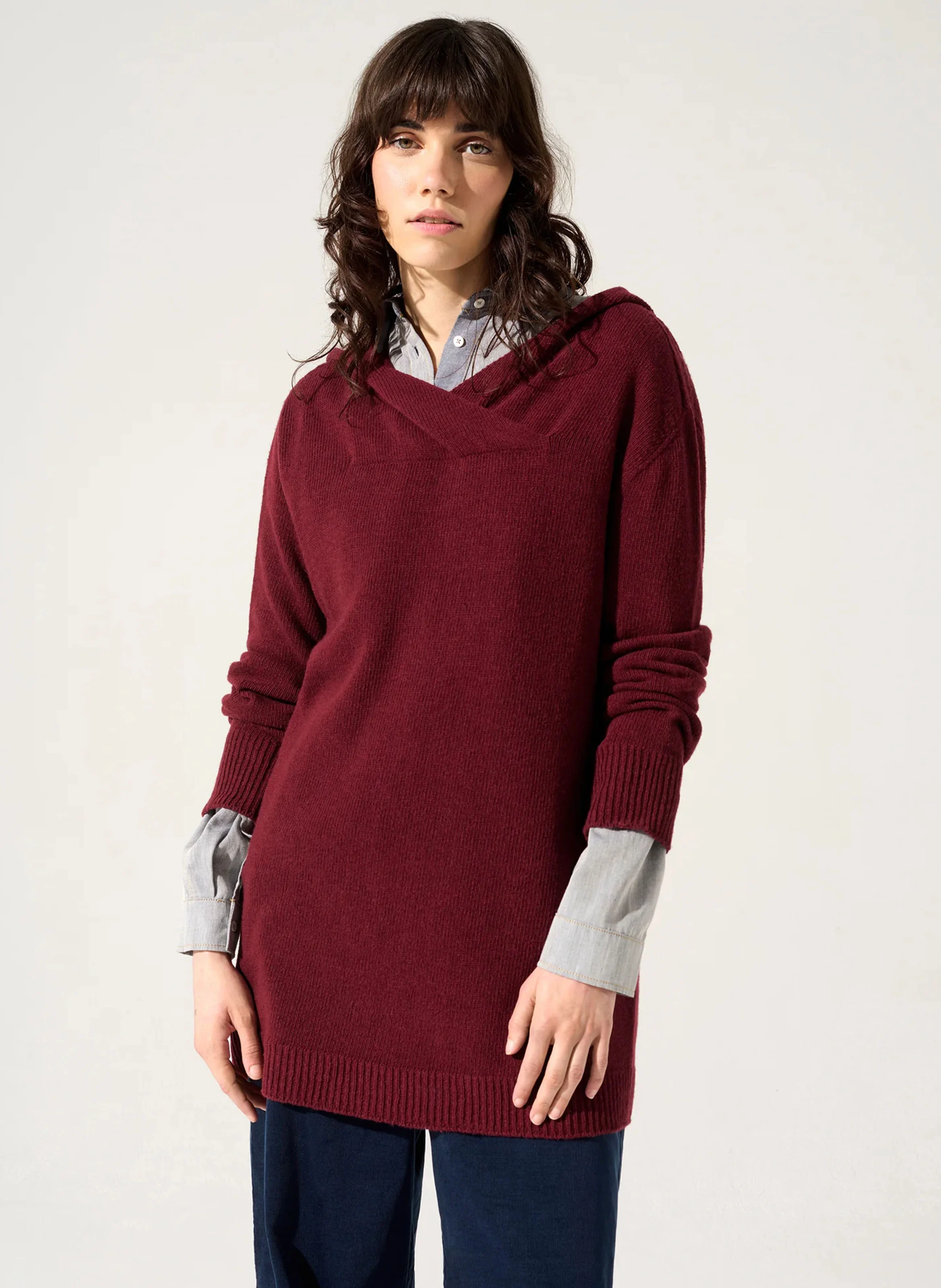 PERHAN - Pull à capuche ample en laine mélangée | Bleu