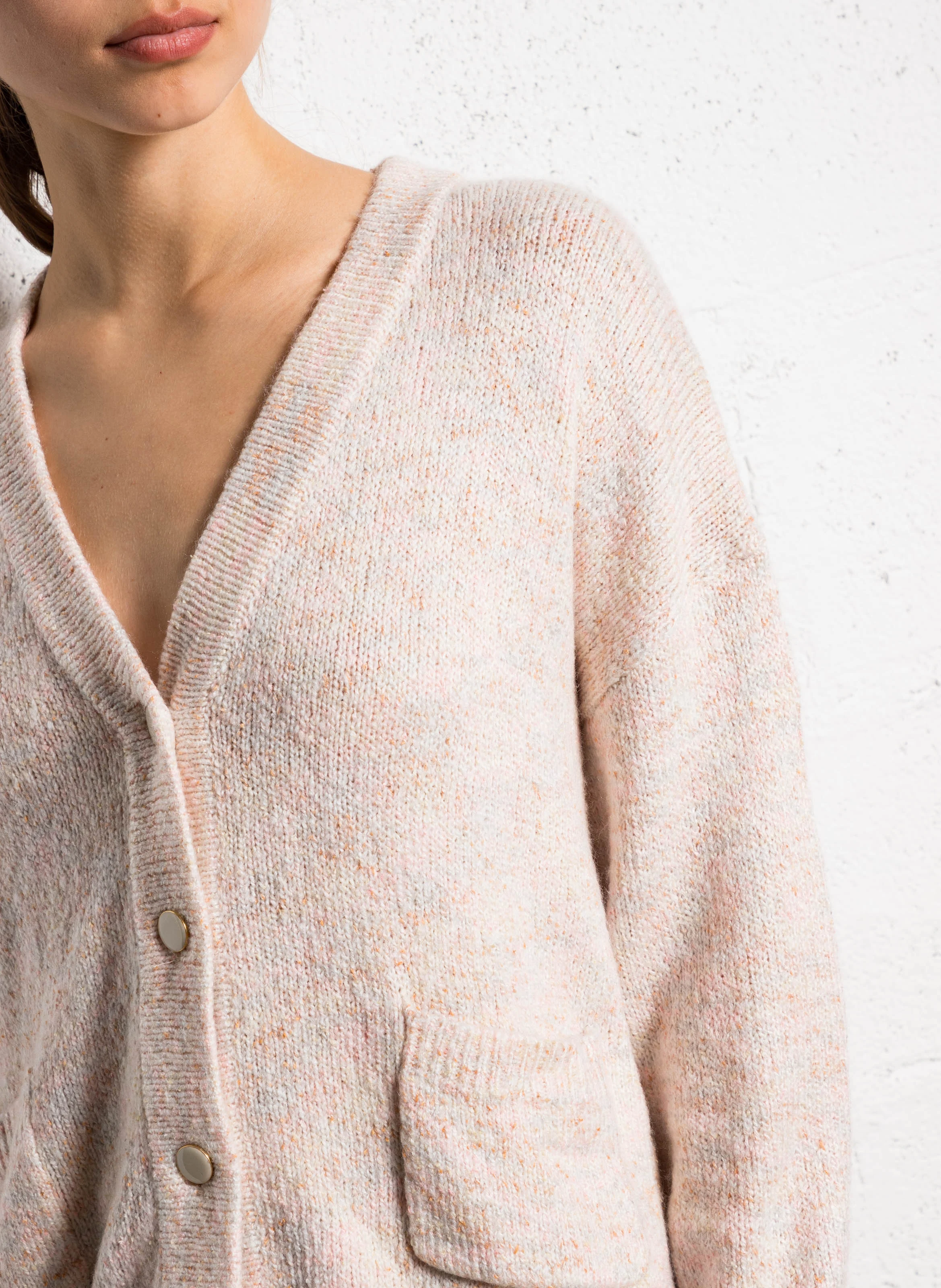 Gilet ample col V jacquard en maille mélangée | Blanc