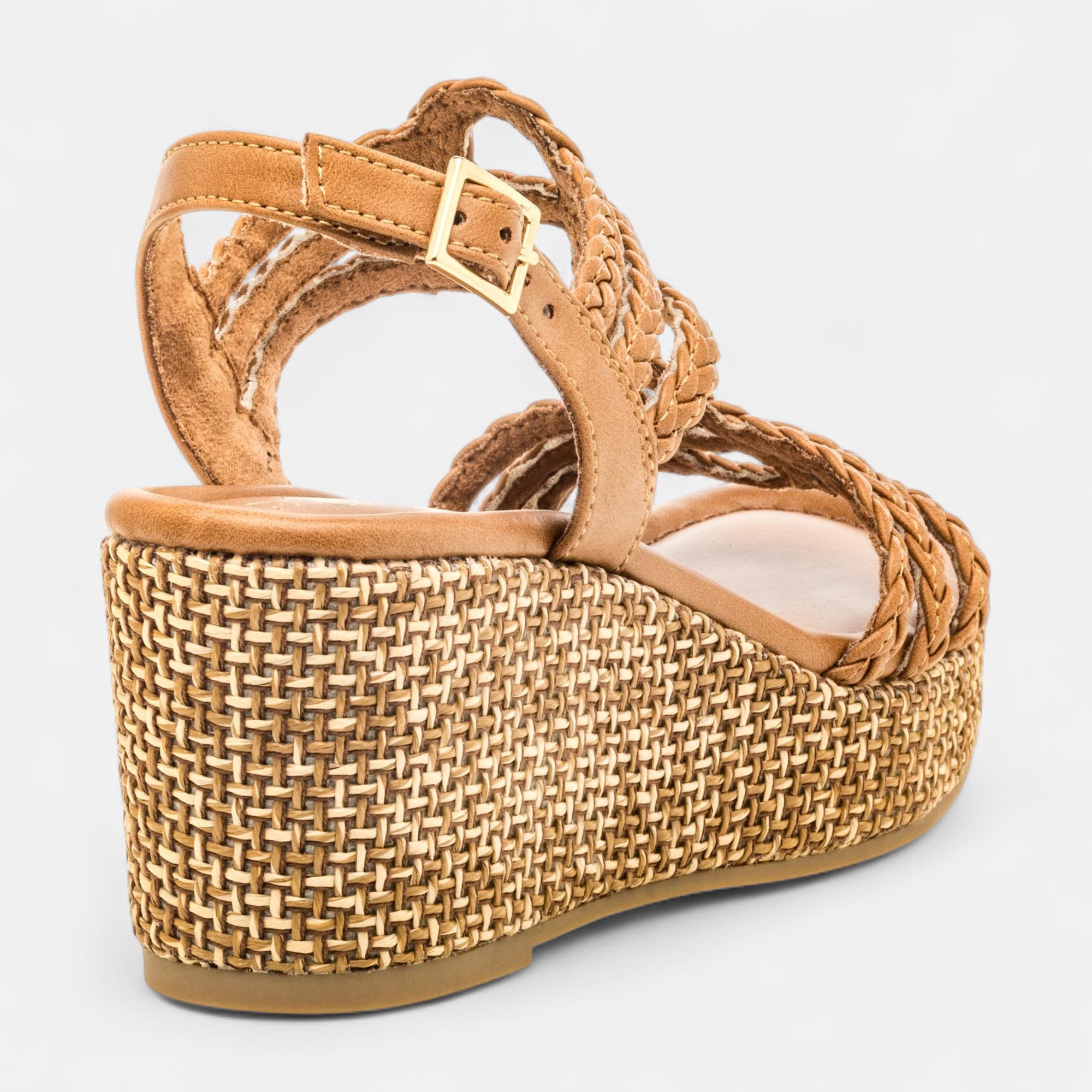 Nu-pieds à talon compensé Femme cognac